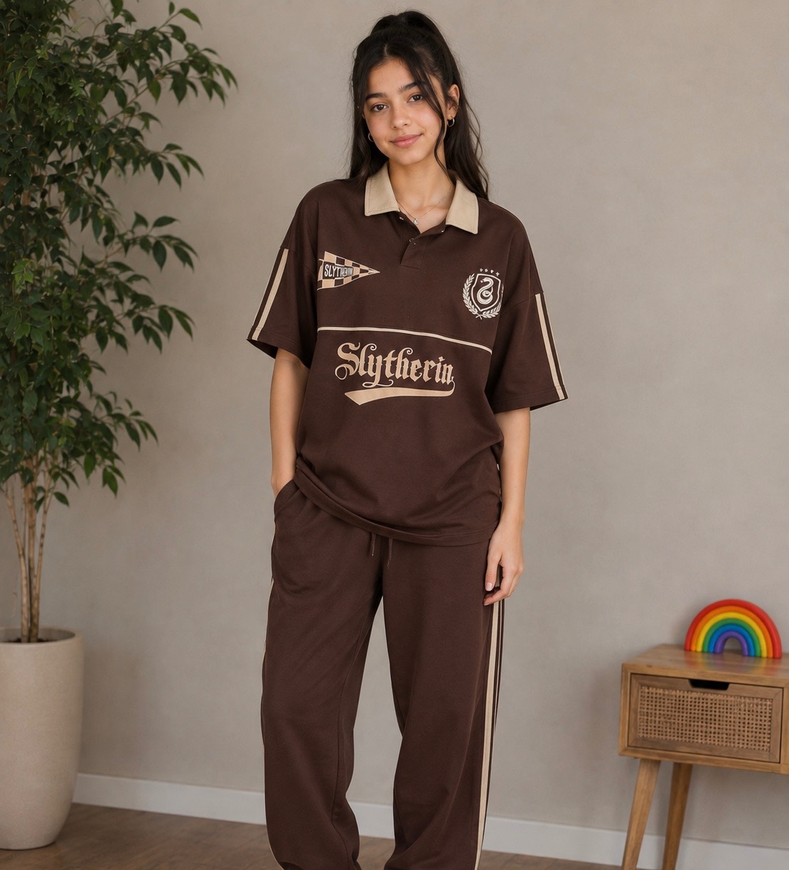 ست تیشرت و شلوار بگ دخترانه اسلایترین  ست اسپرت نوجوان طرح Slytherin کد ۲۶۳۹