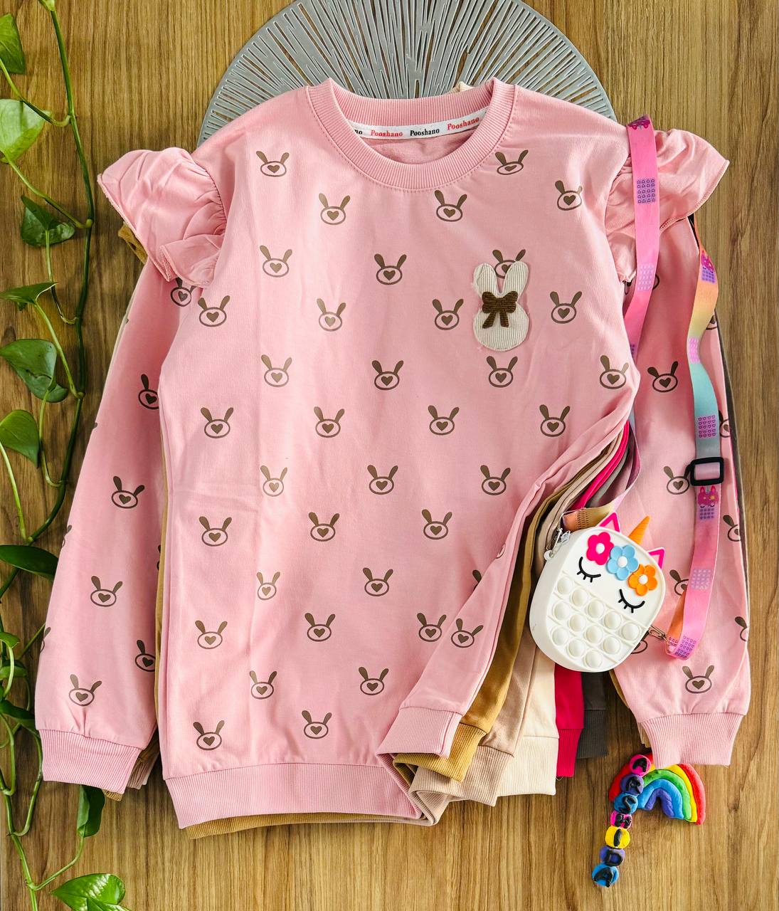 بلوز تک دخترانه سرشانه چین دار کد ۲۳۹۳