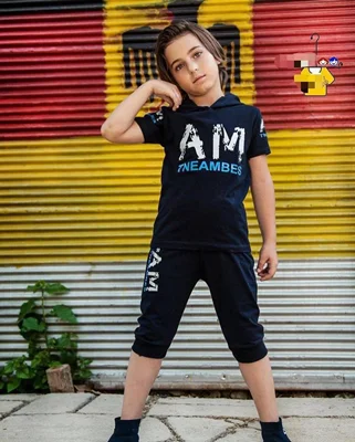 ست بلوز کلاهی و شلوارک پسرانه کد 1003