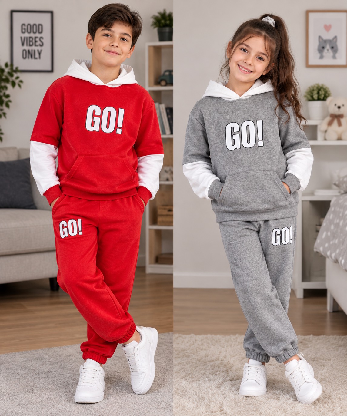 ست هودی و شلوار بچگانه طرح GO مدل اسپرت دخترانه و پسرانه۲۷۲۳